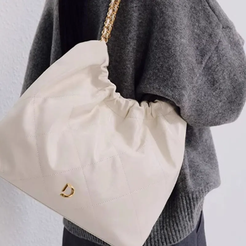 DISSONA Cow Leather Hobo Bag Shoulder Bag Handbag Large Size Women's White-2