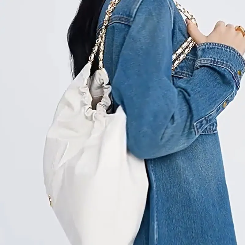 DISSONA Cow Leather Hobo Bag Shoulder Bag Handbag Large Size Women's White-3