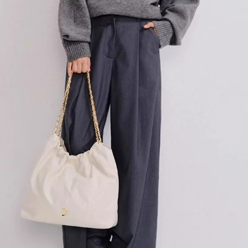 DISSONA Cow Leather Hobo Bag Shoulder Bag Handbag Large Size Women's White-1