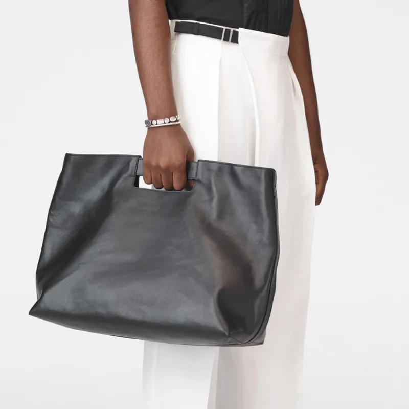 ZARA Cow Leather Shoulder Bag, Crossbody Bag Regular Men's Black-4