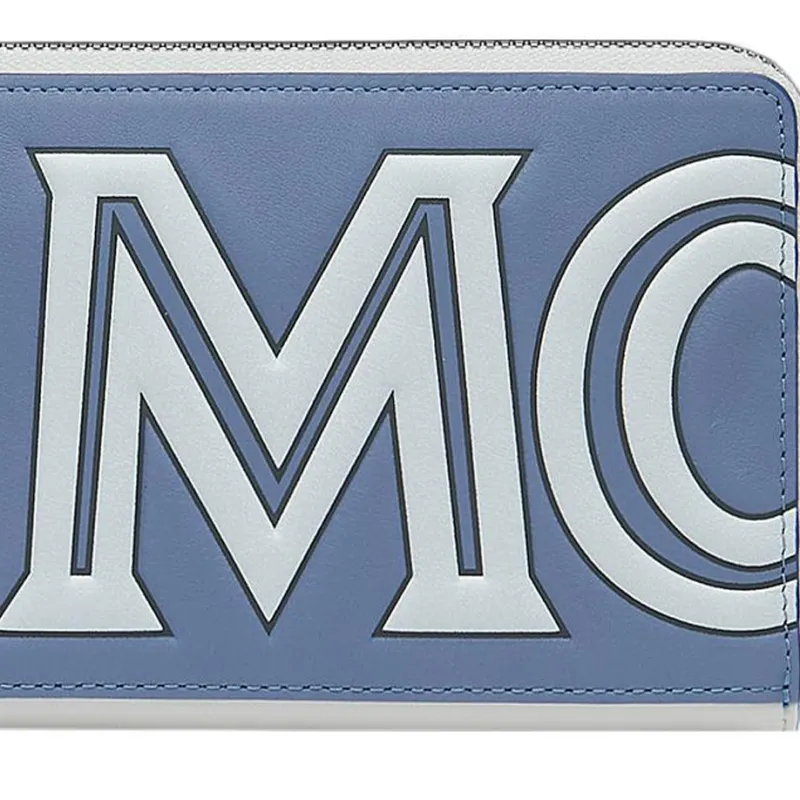 MCM Leather Wallet Women's Light Blue White-3