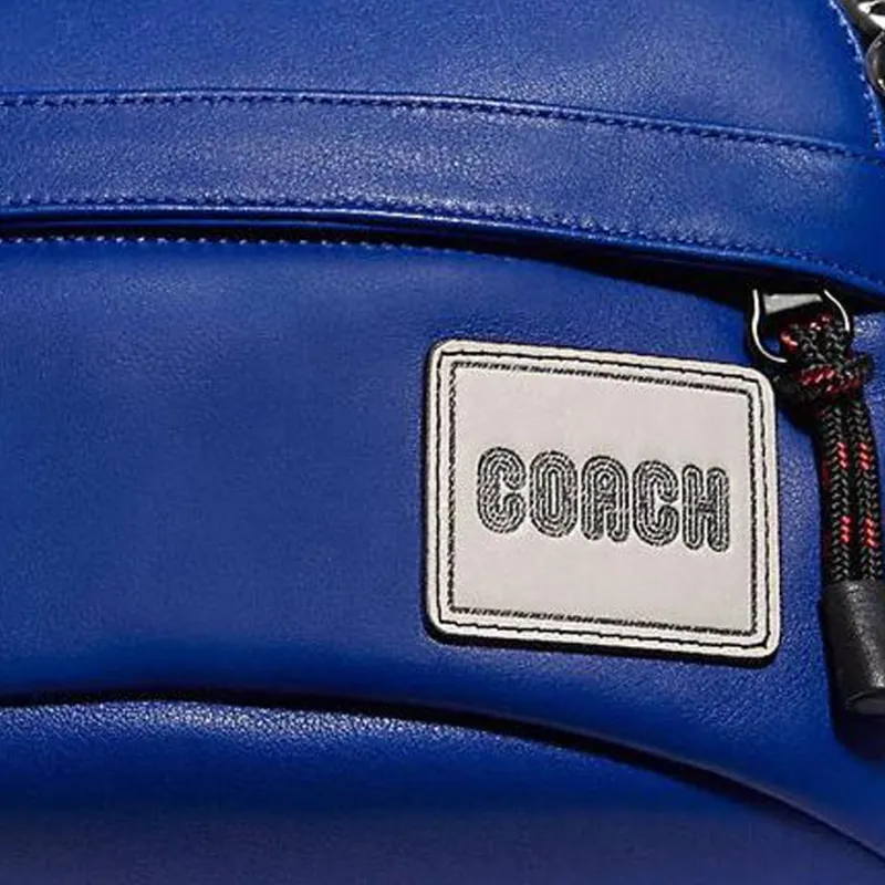 COACH Pacer Leather Fanny Pack Shoulder Bag Sling Bag Large Size Men's Sports Blue & Black Copper Zip Closure-3
