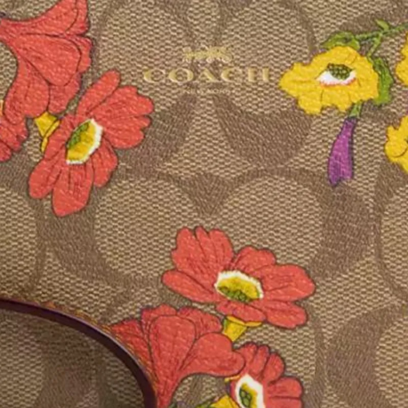 COACH Corner Zip Signature Canvas Clutch Small Size Women's Gold & Khaki Multicolor-3