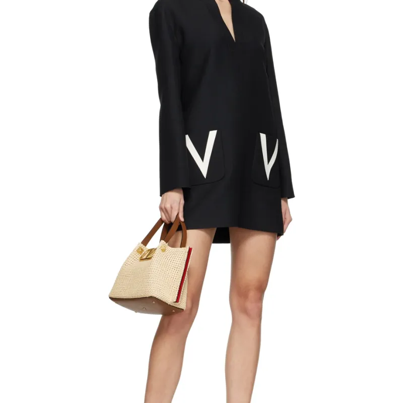 Valentino Natural Straw With Leather Patchwork Handbags Shoulder Bags Regular Women's Brown-4