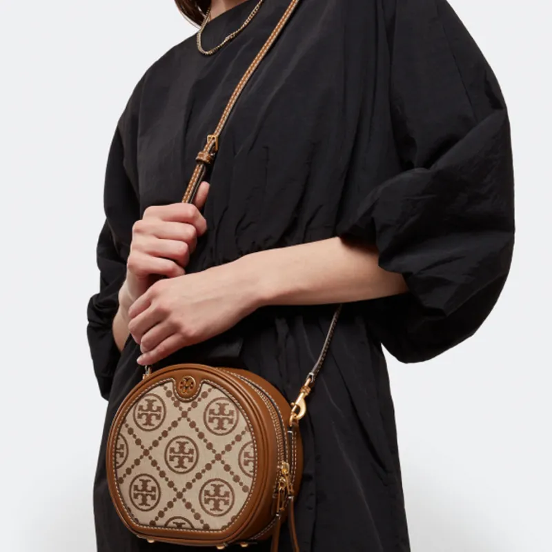 TORY BURCH T Monogram Jacquard Cow Leather Crossbody Bags Mini Women's Hazelnuts Brown-4