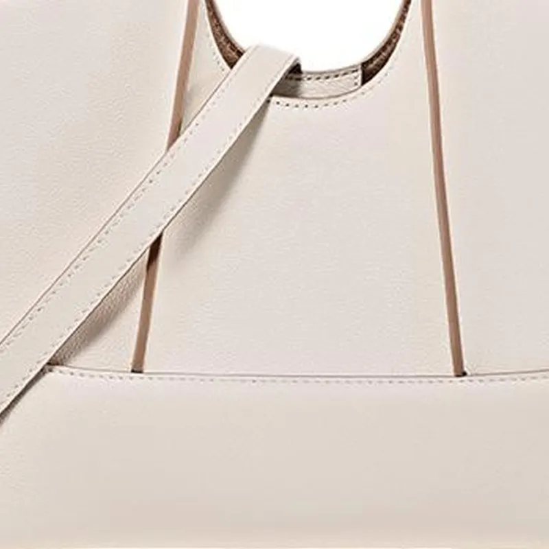 DISSONA Cow Leather Tote Bag, Shopping Bag, Shoulder Bag, Crossbody Bag, Handbag Small Size Women's White-2