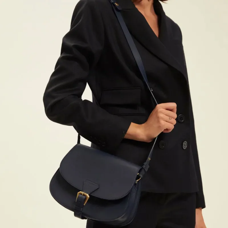 INES DE LA FRESSANGE Cow Leather Saddle Bag, Shoulder Bag Women's Blue-2