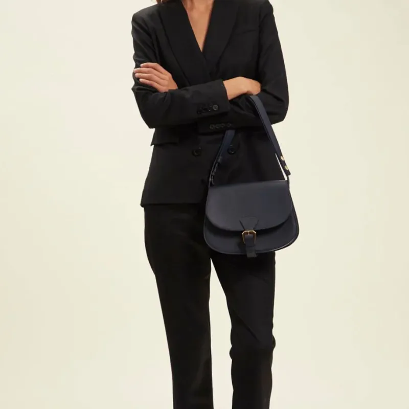 INES DE LA FRESSANGE Cow Leather Saddle Bag, Shoulder Bag Women's Blue-3