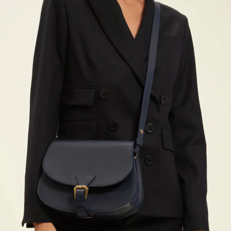 INES DE LA FRESSANGE Cow Leather Saddle Bag, Shoulder Bag Women's Blue-1