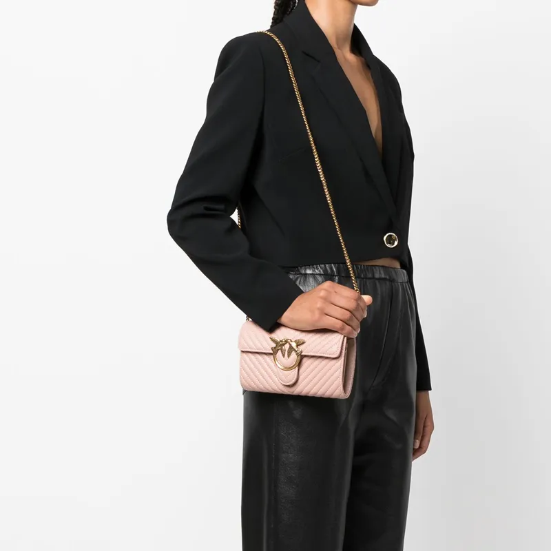 PINKO Calfskin Handheld Shoulder Bag Crossbody Bag Women's Light Pink-4