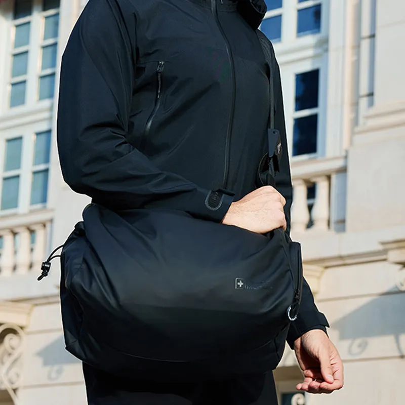 SWISS MILITARY PU Water-Resistant Fabric Short Trip Travel Bag Unisex Black-4