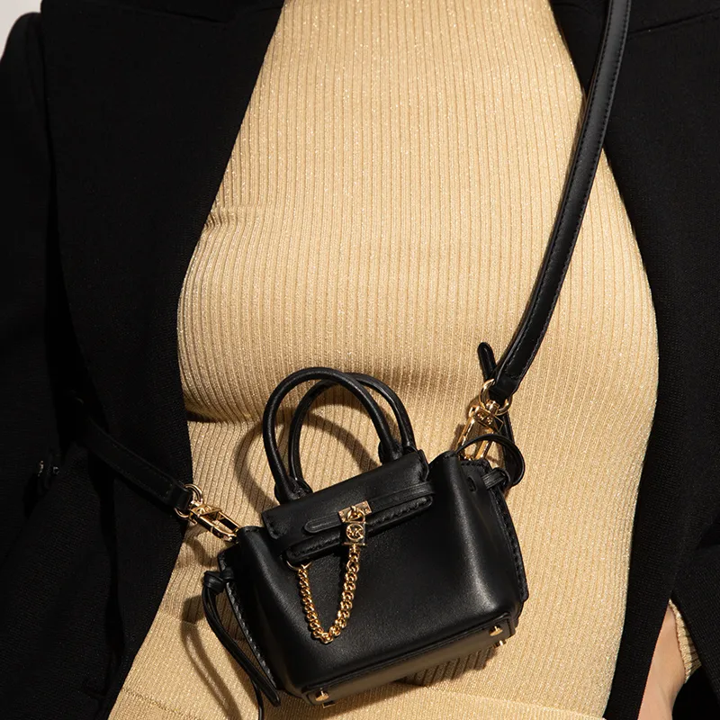 MICHAEL KORS Hamilton Legacy Cow Leather Small Square Bag One Shoulder Handbag Crossbody Bag Mini Women's Black-4