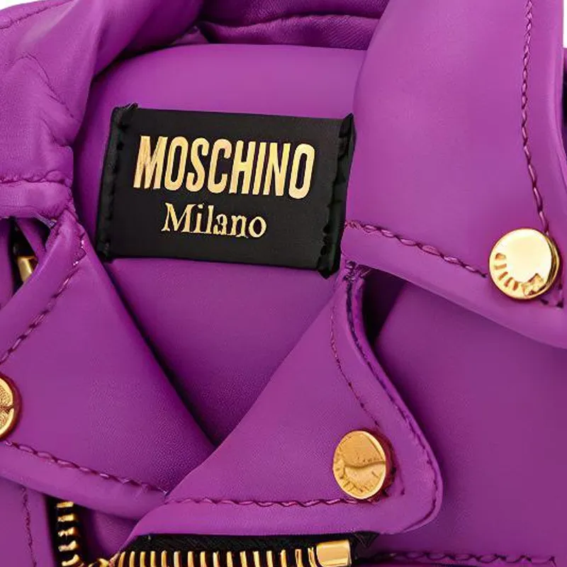 MOSCHINO Sheepskin Biker Bag Crossbody Shoulder Bag Regular Women's Purple-4