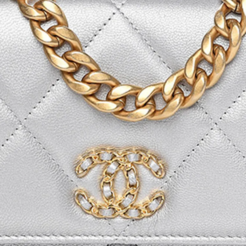 CHANEL 19BagWOC Sheepskin Handbag, Shoulder Bag, Crossbody Bag Women's Silver Gray-3