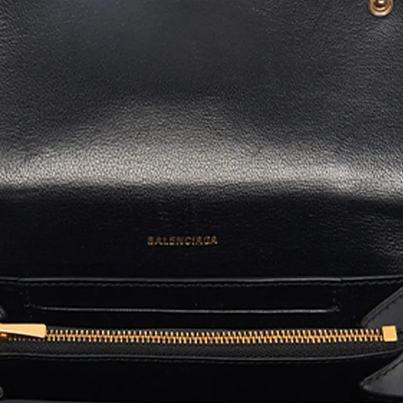 Balenciaga Hourglass Cow Leather Wallet Medium Size Women's Black-4