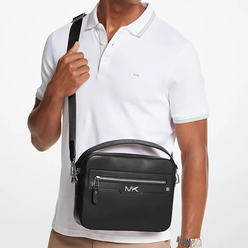 MICHAEL KORS MK Cooper Artificial Leather Camera Bag, Handbag, Shoulder Bag, Crossbody Bag Men's Black-4