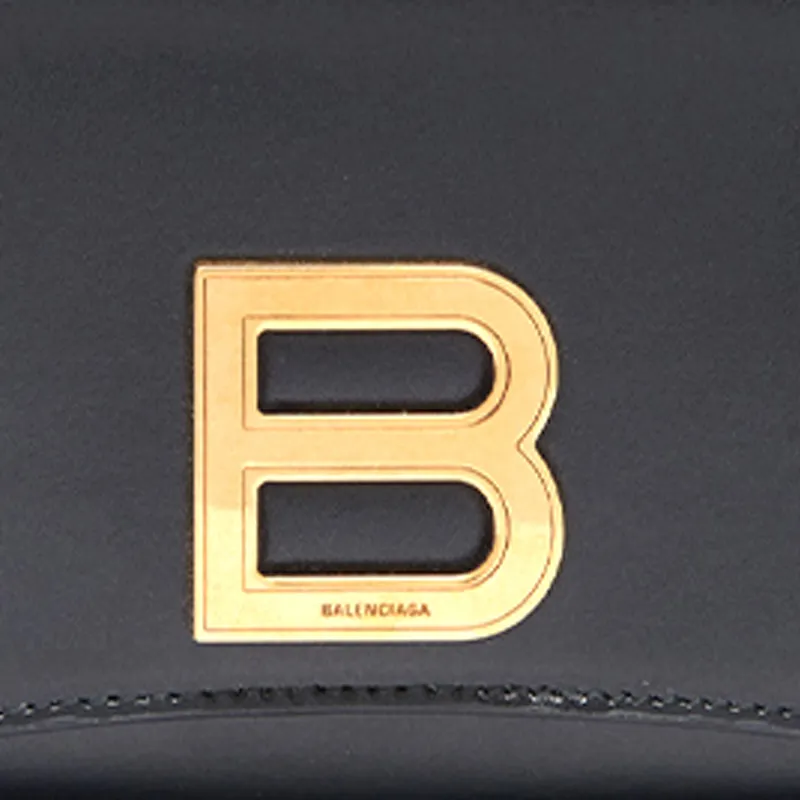 Balenciaga Hourglass Cow Leather Wallet Medium Size Women's Black-3