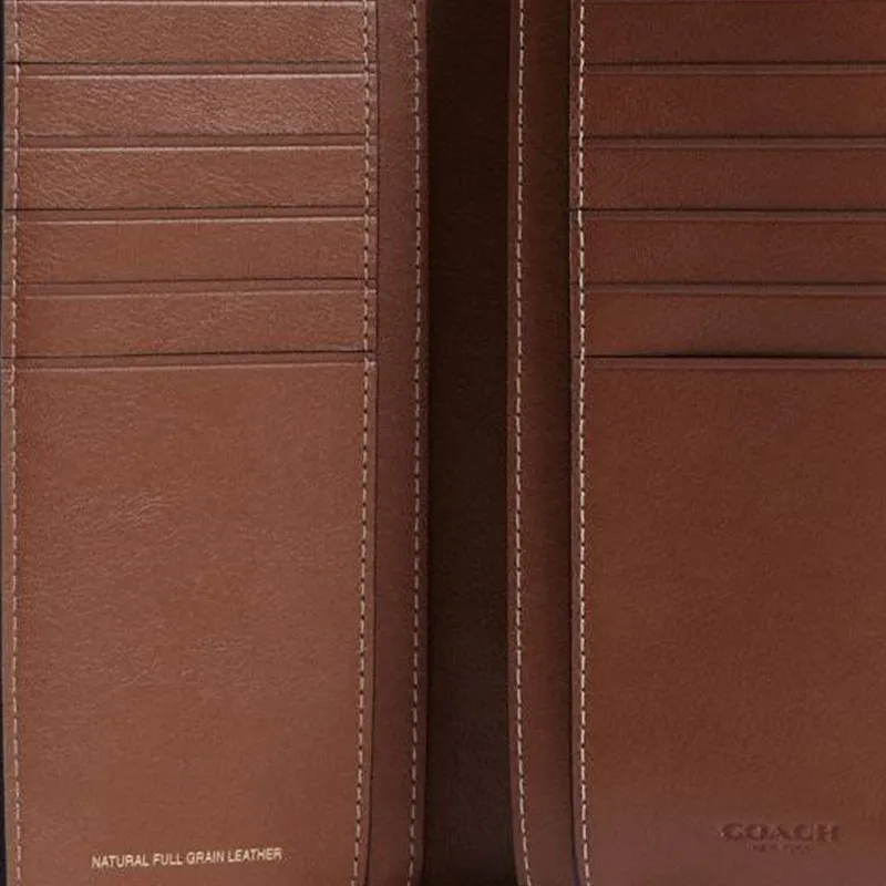 COACH Breast Pocket Grained Leather Wallet Mini Men's Red Wood Color-3