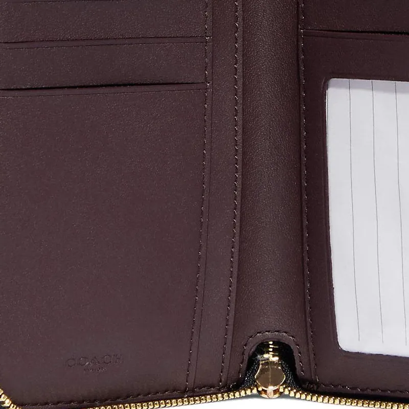 COACH Id Zip Wallet Smooth Calfskin With Smooth Leather Clutch Card Holder, Wallet Medium Size Women's Black-3
