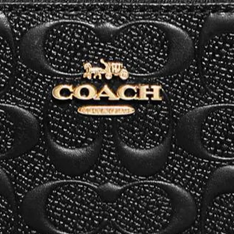 COACH Id Zip Wallet Smooth Calfskin With Smooth Leather Clutch Card Holder, Wallet Medium Size Women's Black-4