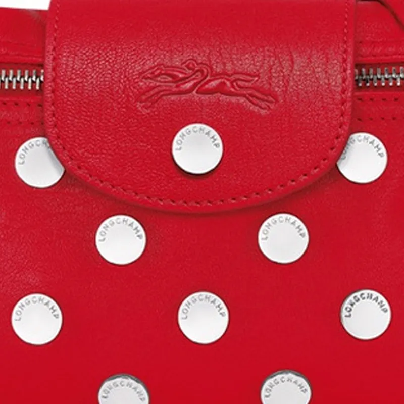 LONGCHAMP Le Pliage Leather Shoulder Bag Crossbody Bag Mini Women's Red-4