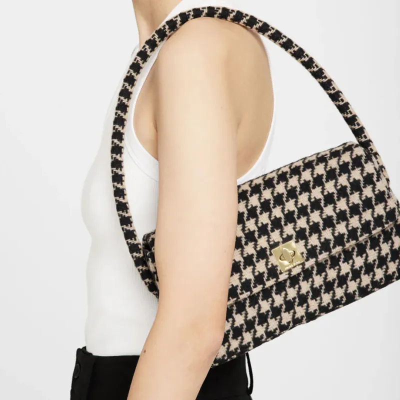Anine Bing Nico Houndstooth Logo-Engraved Shoulder Bag-4