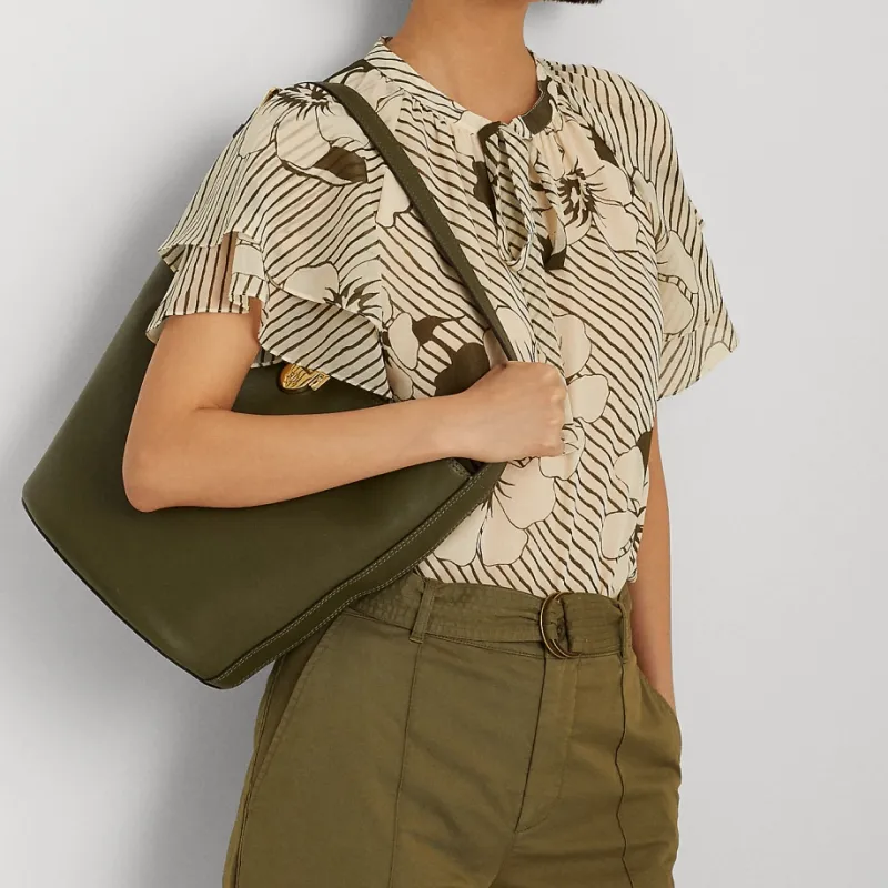 Polo Ralph Lauren Cow Leather Bucket Bag Handbag Shoulder Bag Women's Army Green-3
