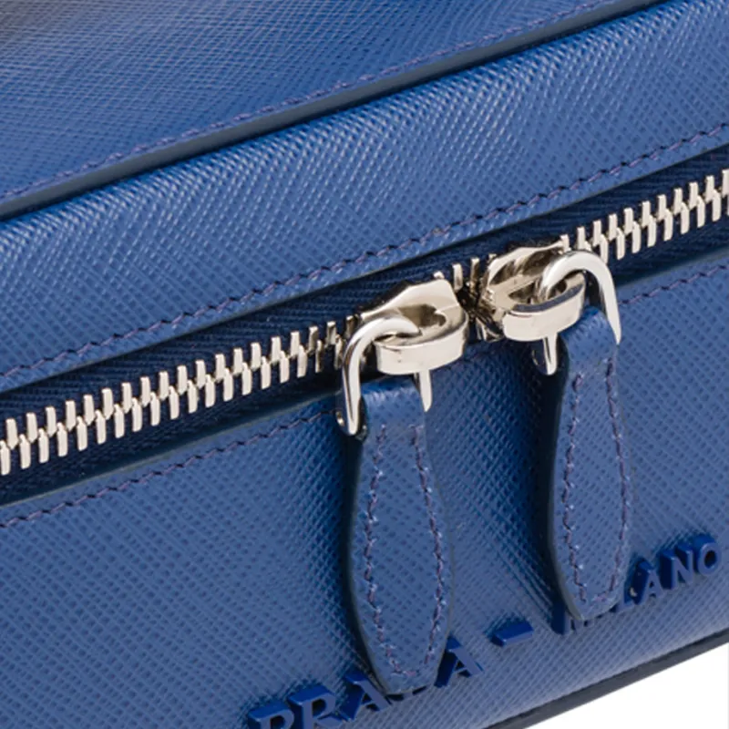 PRADA Saffiano Leather Toiletry Bag Small Size Women's Blue-4