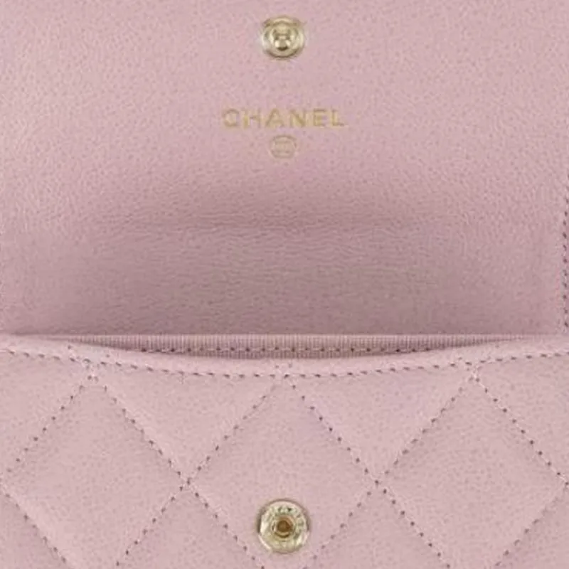 CHANEL Grain Calfskin Card Holder Women's Light Pink-6