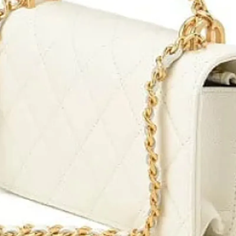 CHANEL WOC Grain Embossed Litchi Leather Cow Leather Shoulder Bag, Crossbody Bag Trumpets Women's White-4