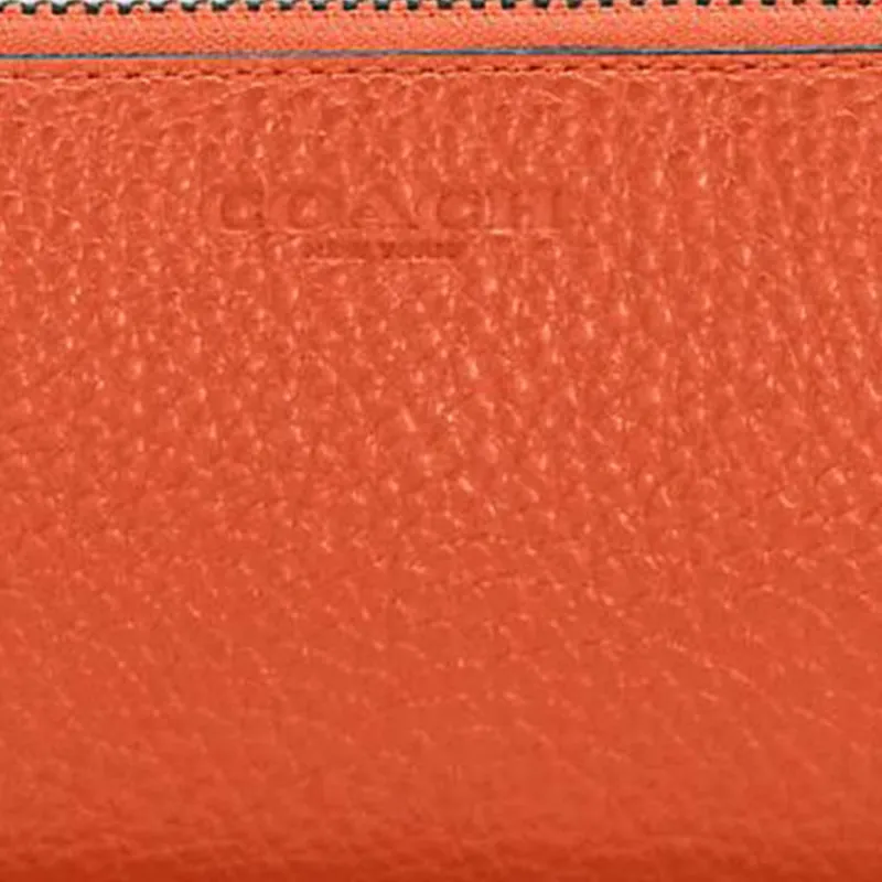 COACH Organizational Case Pebbled Leather Coin Purse Clutch Small Size Women's Orange-4