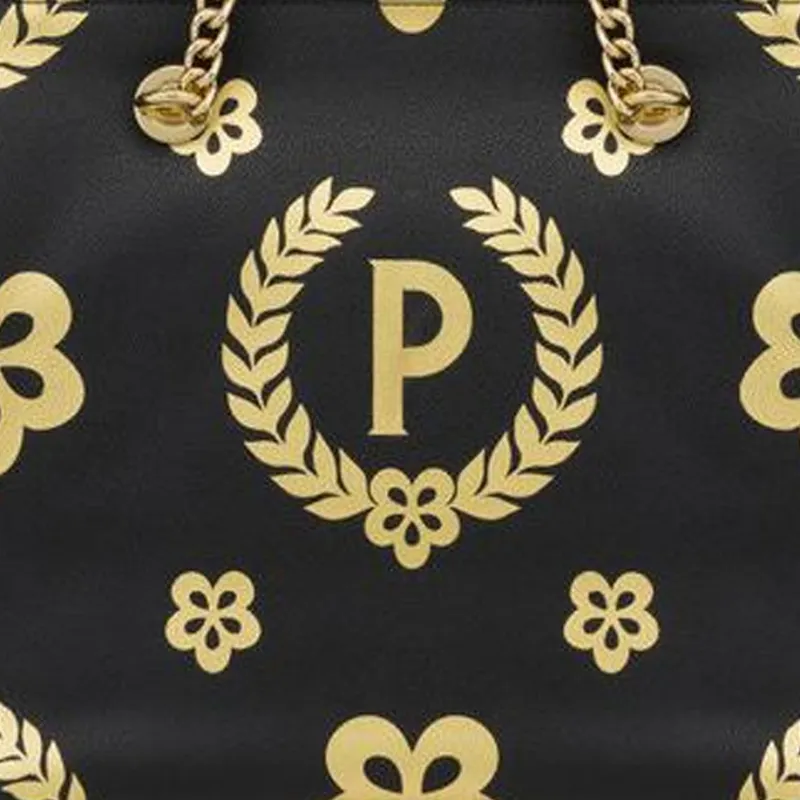 Pollini Cow Leather Tote Bag, Shopping Bag, Shoulder Bag, Handbag Women's Black/Gold-4