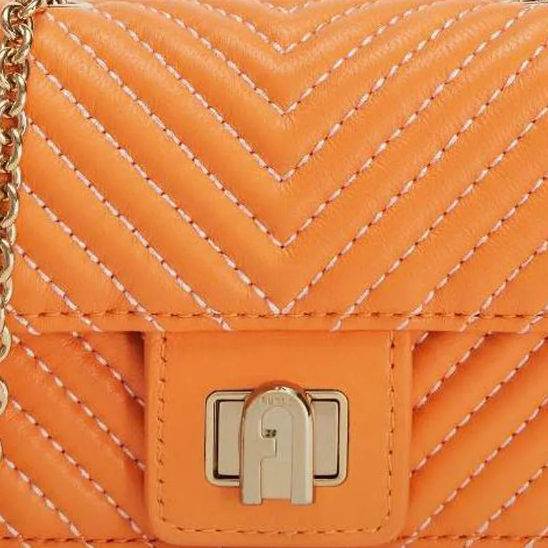 Furla Pop Star Quilting Nappa Lambskin Clutch Bag Over The Shoulder Mini Women's Bright Orange-4