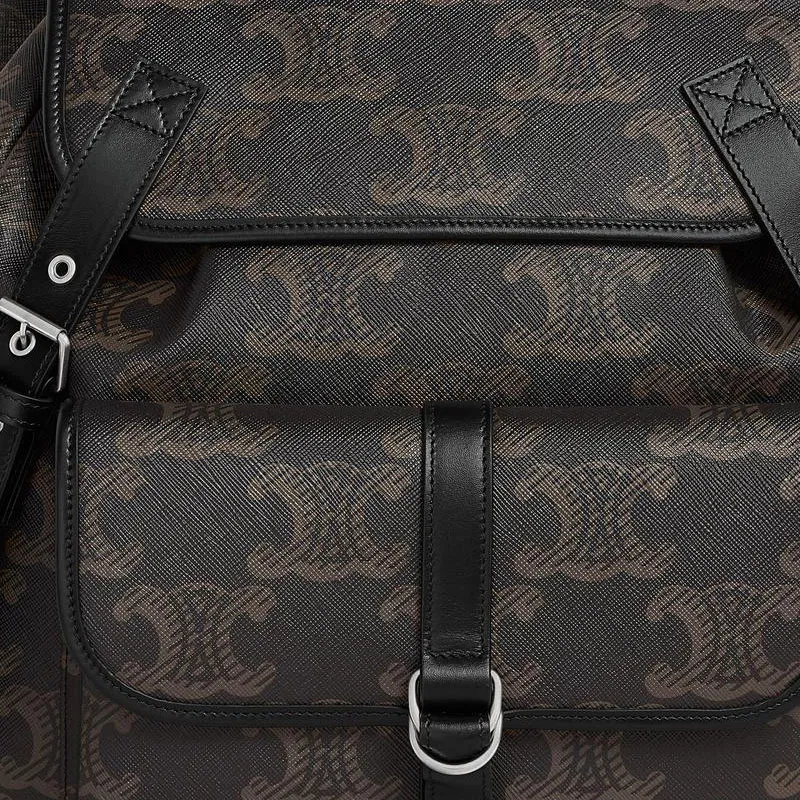 CELINE Triomphe Canvas With Calfskin Backpack Large Size Men's Black-4