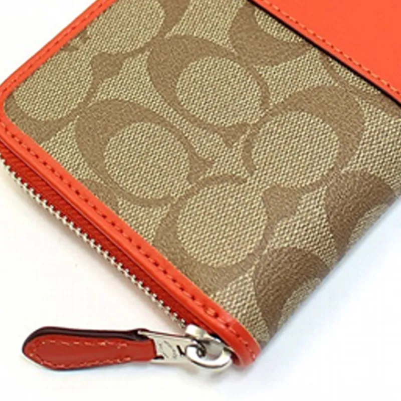 COACH Accordion Zip Canvas With Leather Clutches Wallets Women's Orange Stacked Brown Monogram-3