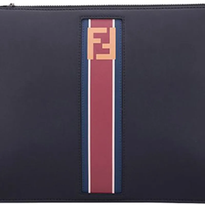 FENDI Leather Clutch Men's Dark Blue & Navy Blue-3