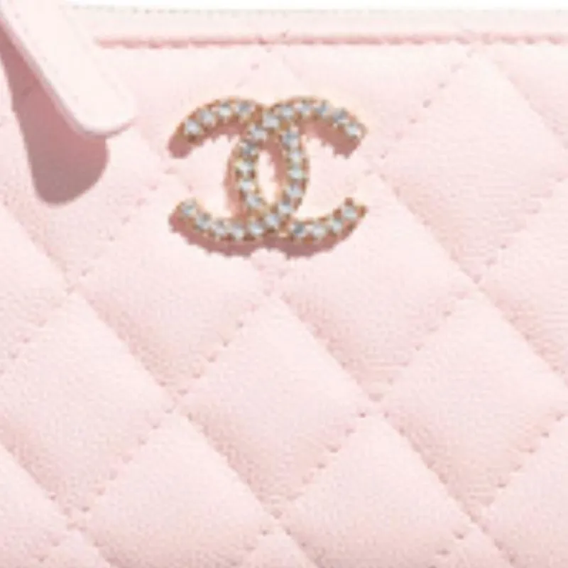 CHANEL Grained Calfskin Wallet Small Size Women's Light Pink-4