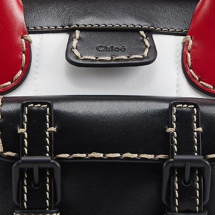 Chloe Edith Shiny Calfskin Detail Shoulder Bag Crossbody Bag Handbag Mini Women's Black/White/Red-3