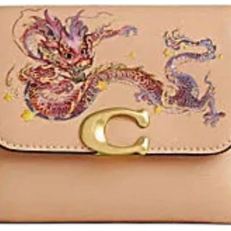 COACH Bandit Cow Leather Wallet Mini Women's Light Yellow Multicolor-4