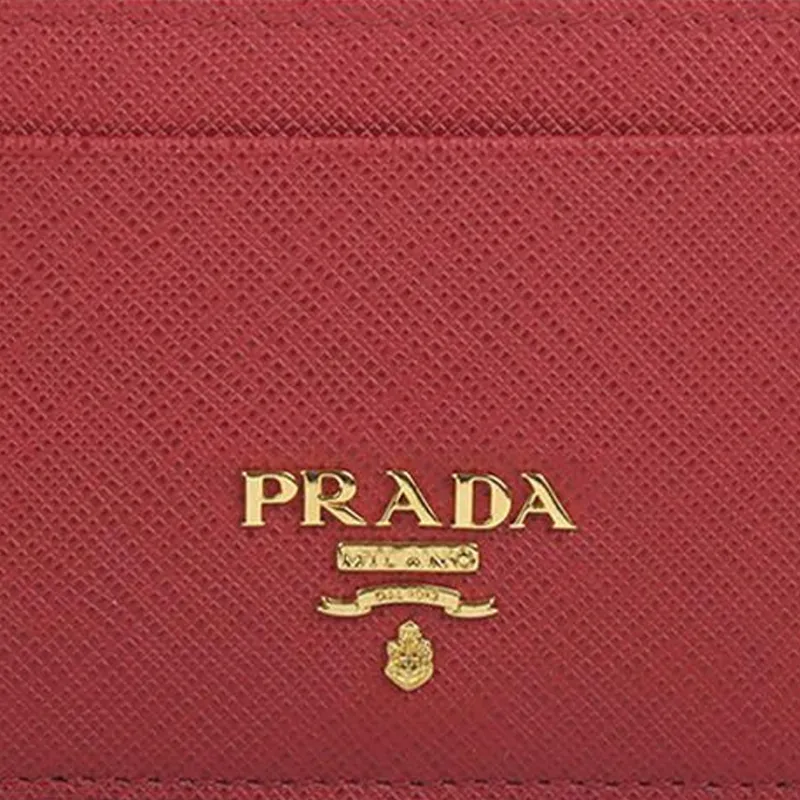 PRADA Saffiano Cow Leather Card Holder Women's Burgundy-4