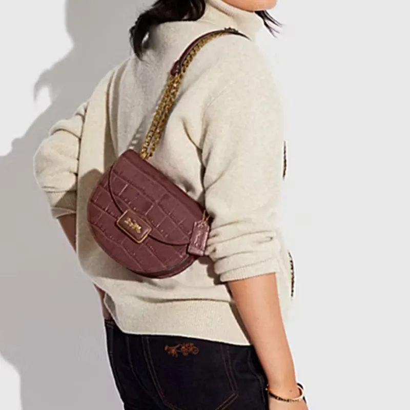 COACH Alie Cow Leather Saddle Bag Crossbody Shoulder Bag Small Size Women's Burgundy-4
