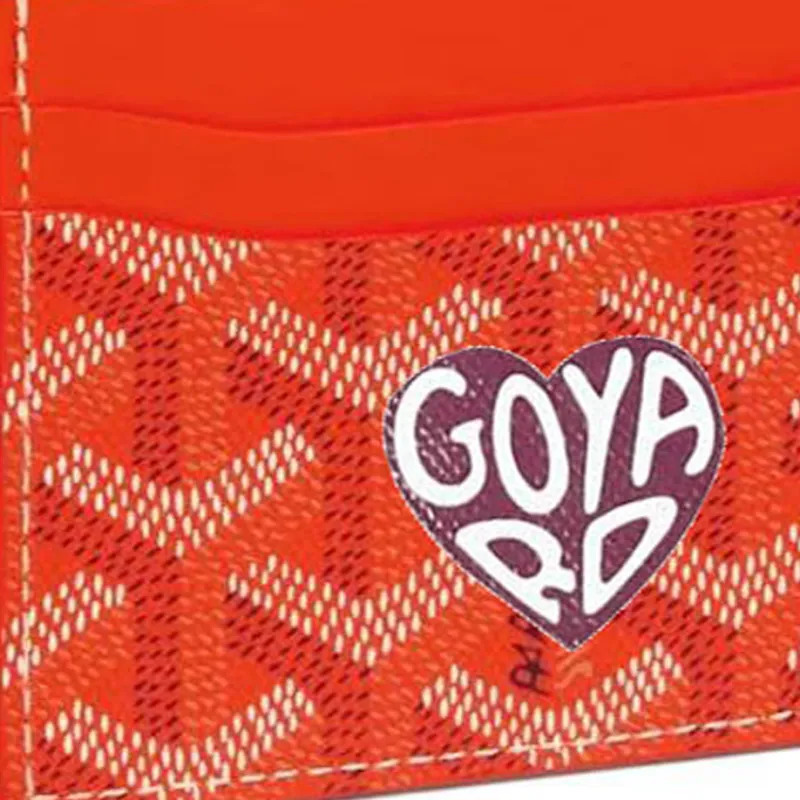 GOYARD Saint-Sulpice Canvas With Calfskin Card Clip Card Holder Unisex Orange With Burgundy Small Heart-4