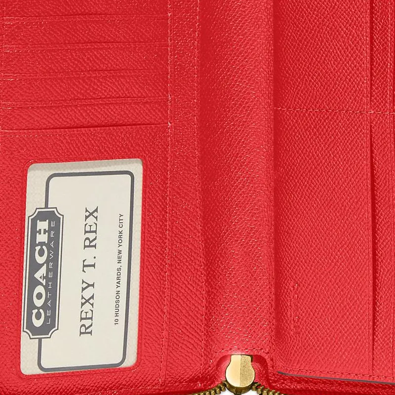 COACH Continental Wallet Cross-Stitch Leather Card Holder Wallet Women's Red-4