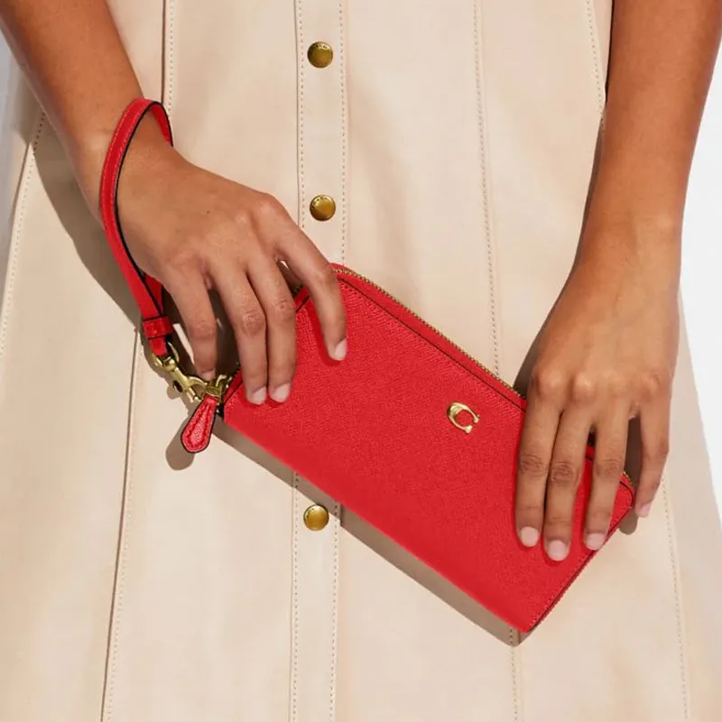 COACH Continental Wallet Cross-Stitch Leather Card Holder Wallet Women's Red-2