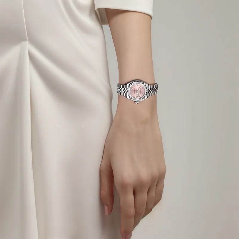 ROLEX Women's Apparel Log Series Automatic Mechanical Movement Women's Watch 28mm Pink Watch Dial Oystersteel Strap-3