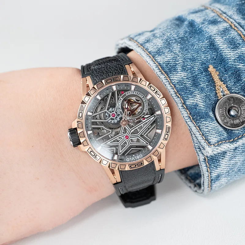 OBLVLO Automatic Mechanical Movement Watch Men's Watches Black Dial-4