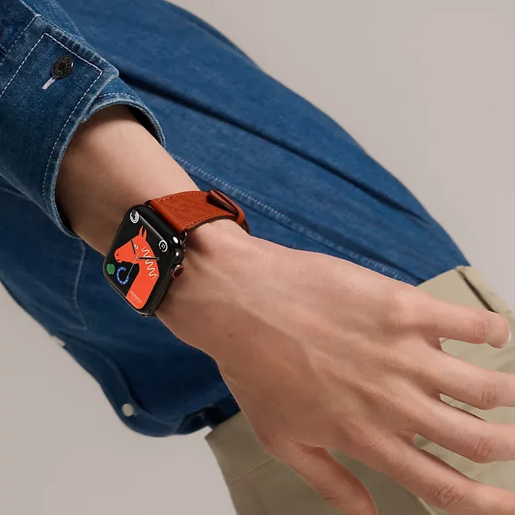 HERMES Calfskin Watch Refurbishing 45mm Unisex Red Copper H0008681Y6C-4