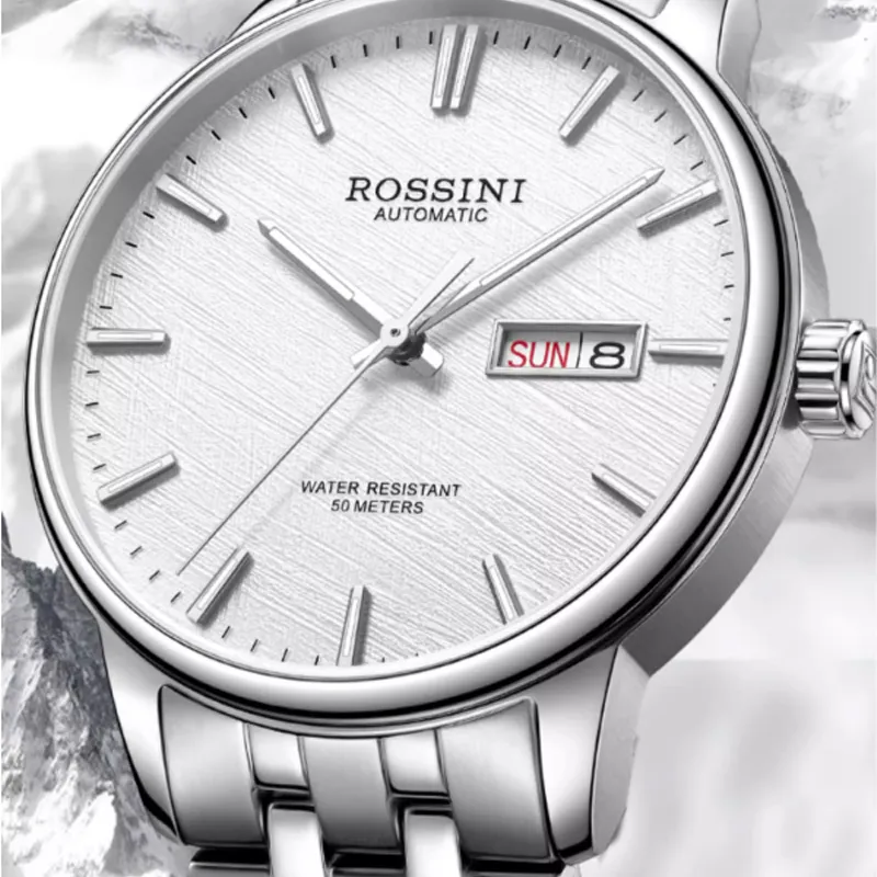 ROSSINI Enlightenment Collection Mechanical Movement Stainless Steel Strap Watch Men's Watches Black Dial-5