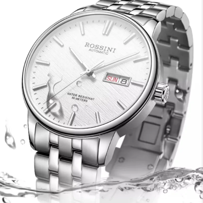 ROSSINI Enlightenment Collection Mechanical Movement Stainless Steel Strap Watch Men's Watches Black Dial-6