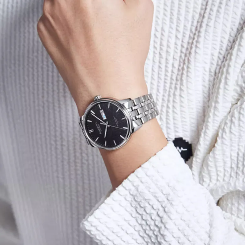 ROSSINI Enlightenment Collection Mechanical Movement Stainless Steel Strap Watch Men's Watches Black Dial-3